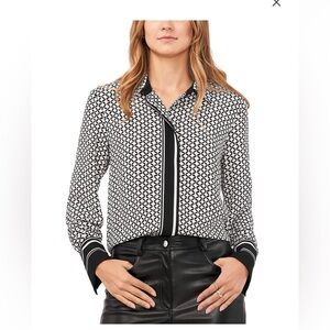 Vince Camuto Black and White Geometric Button-Down Shirt